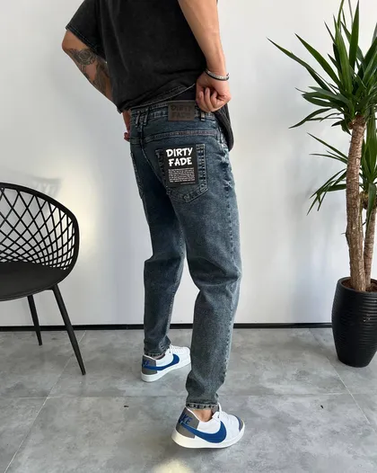 شلوار جین اسلیم فیت ابی تیره DIRTY FADE کد 4028