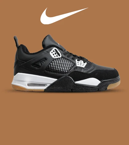کتانی ساق‌دار زنانه و مردانه مشکی سفید Nike air jordan 4 مدل 6599