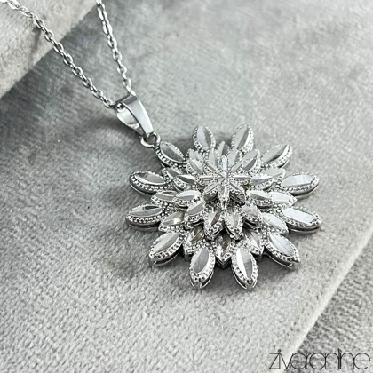 گردنبند طرح گل نقره ای 10143