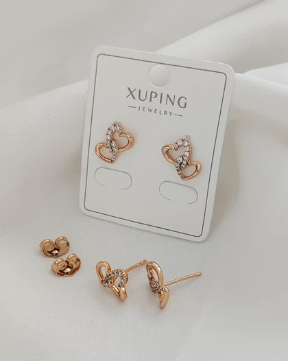 گوشواره میخی دو قلب نگین‌دار ژوپینگ