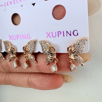 گوشواره پروانه برجسته نگین‌دار ژوپینگ