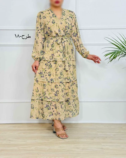 پیراهن الارا کد 094 ( حریر طرحدار طبقه‌ای )