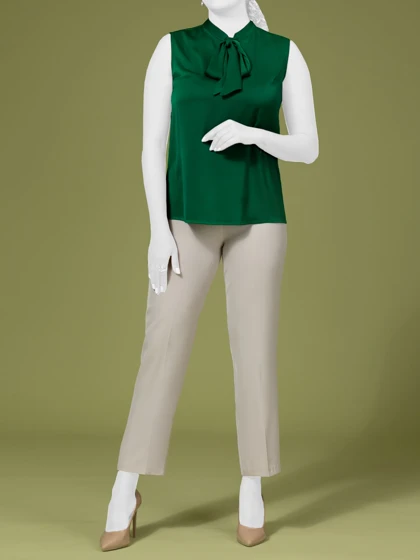 تاپ زنانه ساتن یقه کرواتی کلاسیک غنچه
