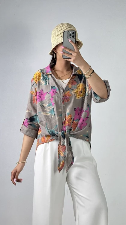 شومیز گره‌ای گل‌دار کد 500674