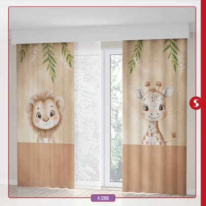پرده پانچی اتاق کودک برند مینوریا طرح حیوانات کد p-498