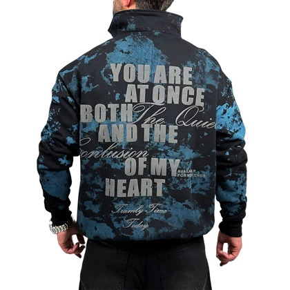 دورس یقه نیم زیپ سرمه ای آبی مدل چاپ برجسته