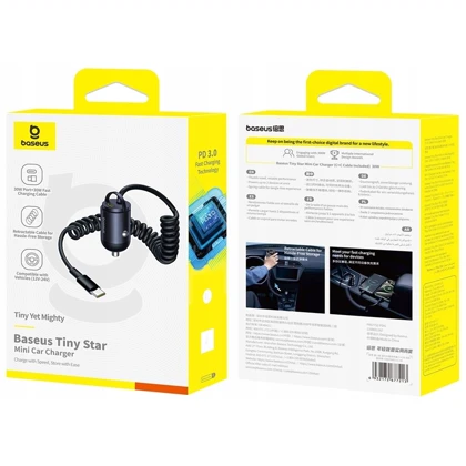 شارژر فندکی فست شارژ ماشین تایپ‌سی 30 وات بیسوس Baseus VCHXX-C C C00035001121-00 با کابل فنری متصل تایپ‌سی