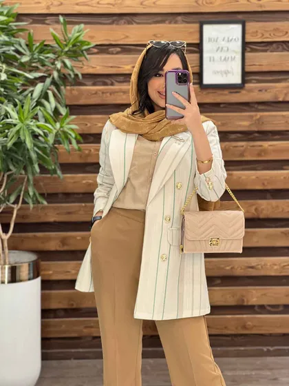 کت لینن راه راه سنجاق دار