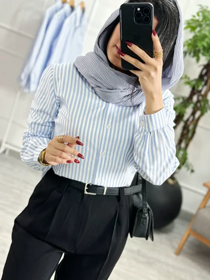 شومیز پیراهنی بیسیک راه راه درشت