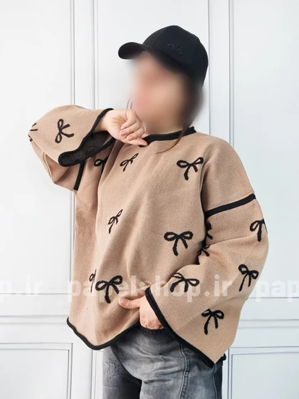 بلوز بافت یقه گرد طرح پاپیون