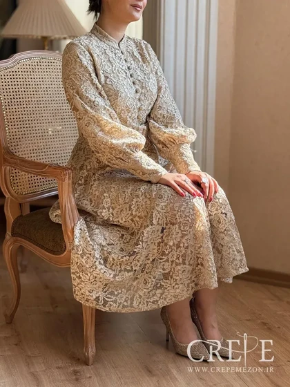 پیراهن گیپور کمربند دار