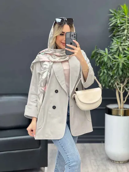 مانتو لینن چهاردکمه آستین پاکتی