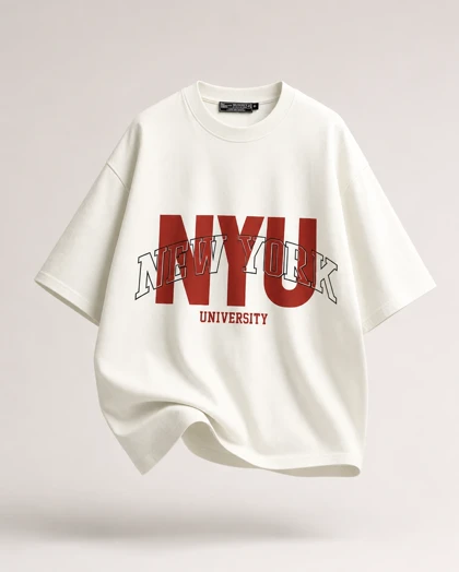 تیشرت مردانه سفید طرح NYU پارچه مچینست ترک