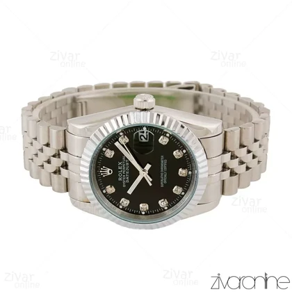 ساعت رولکس دیت جاست نقره ای صفحه مشکی مردانه 104534