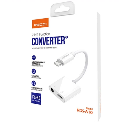 تبدیل آیفون رسی Recci مدل RDS-A10 لایتنینگ به aux و لایتنینگ