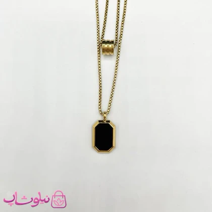 گردنبند مردانه دولاین طلایی با سنگ اونیکس مشکی