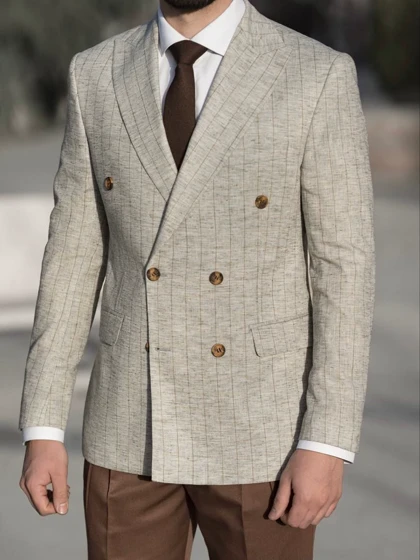 کت دبل برست لینن خط‌دار کد c166