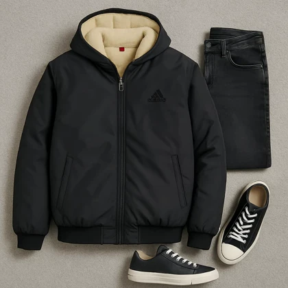 کاپشن مردانه مشکی داخل تمام خز مدل adidas-مشکی ویژه