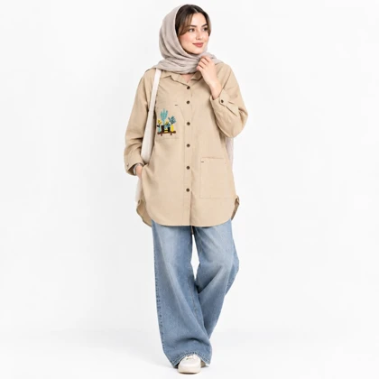 مانتو کتان زنانه طرح کاکتوس گلدوزی