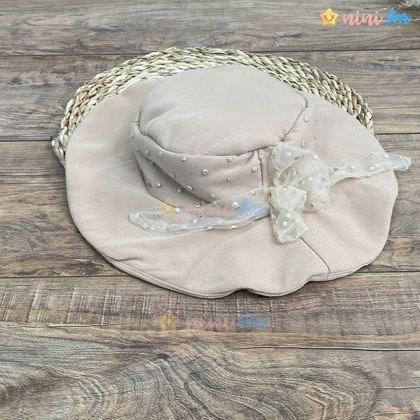 ست کلاه و پیراهن مجلسی دخترانه آستین توری پارچه مازاراتی