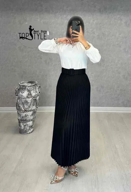 دامن ماکسی پلیسه کمر دار : 8679