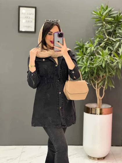 مانتو جین کمرکش چاک‌دار