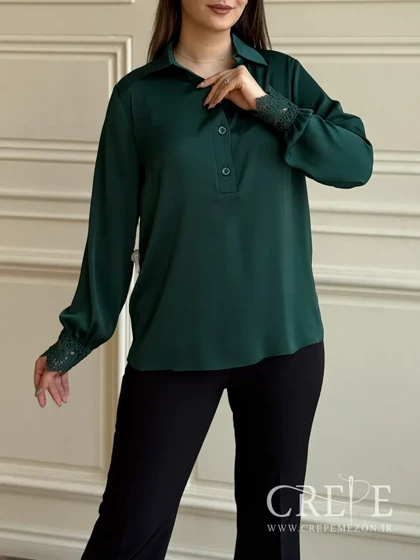 شومیز یقه دو دکمه مچ گیپور