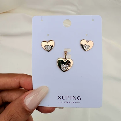 نیم ست قلب تخت نگین‌دار ژوپینگ بدون زنجیر