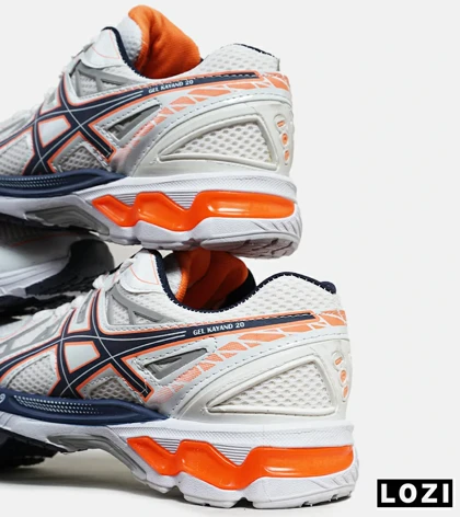کفش کتانی بزرگ پا سفید طوسی نارنجی ASICS KAYANO 20