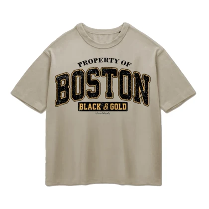 تیشرت باکسی پپا طرح Boston رنگ خاکی