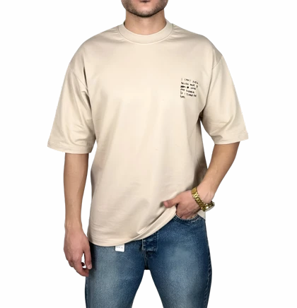تیشرت آستین کوتاه مردانه کرمی طرح دار گرافیکی