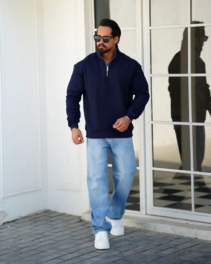 دورس سه‌نخ داخل کرکی نیم‌زیپ مردانه