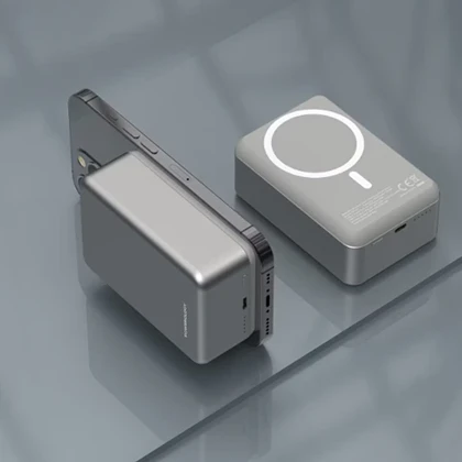 پاوربانک مگسیف 30000میلی آمپر پاورولوژی مدل POWEROLOGY MAGSAFE ALUMINUM POWER BANK PPBCHA81-TI PP081