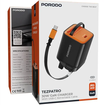 شارژر دیواری پورودو Porodo مدل PDFWCH103 توان 30 وات