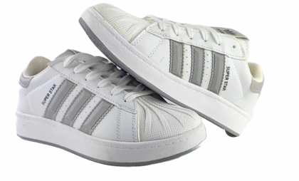 کفش اسپرت زنانه و پسرانه برند آدیداس مدل سوپر استار Adidas سفید طوسی کد 114