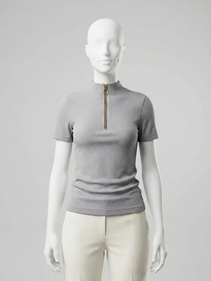 کراپ تاپ کبریتی آستین نصفه یقه سه سانت نیم زیپ