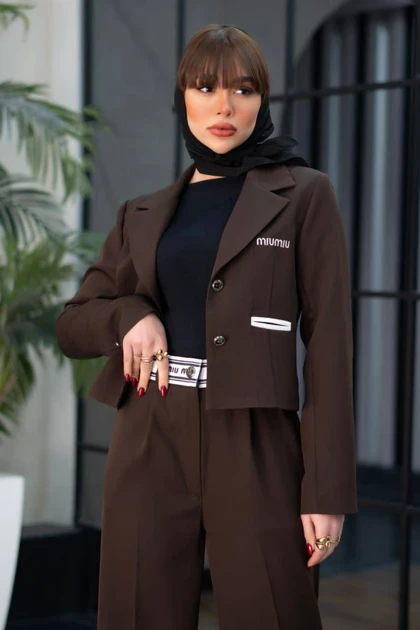 ست کراپ کت و شلوار زنانه miu miu