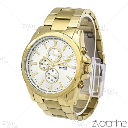 ساعت الکسا پریمیر A0064 مردانه سه موتوره طلایی صفحه سفید 106230
