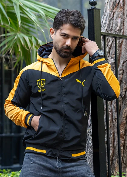 کاپشن مشکی زرد مردانه مدل Ferrari ویژه