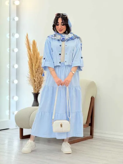 ست کتان کت و دامن جیب پاگن