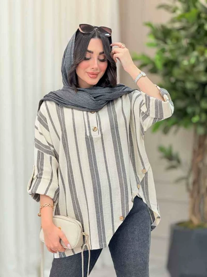 شومیز راه راه پایین هلال چهاردکمه