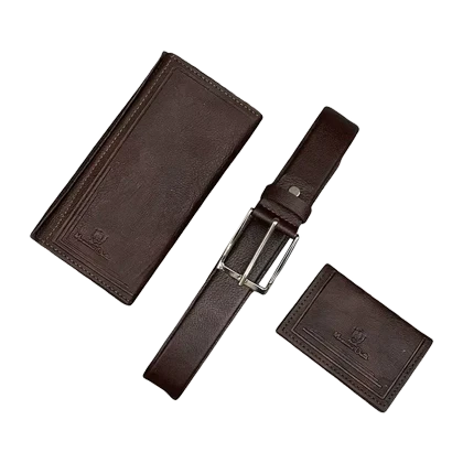 ست سه تکه کیف پول کمربند و جاکارتی مردانه چرمی