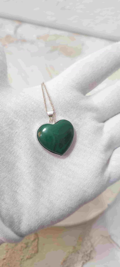 گردنبند نقره با سنگ مالاکیت اصل کنگو (بدون زنجیر)