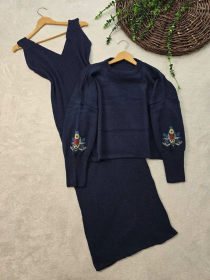 ست بافت آستین گلدوزی