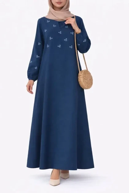 پیراهن مانتویی گلدوزی فرنیا همراه با کمربند