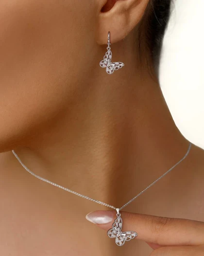 نیم ست سفید طرح جواهر پروانه YSX