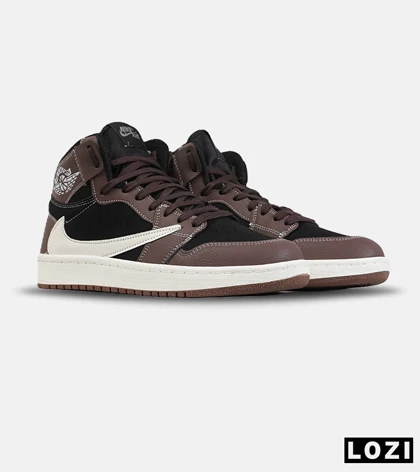 کفش کتانی ساق‌دار مردانه و زنانه قهوه ای سفید مشکی NIKE travis scott مدل 8796