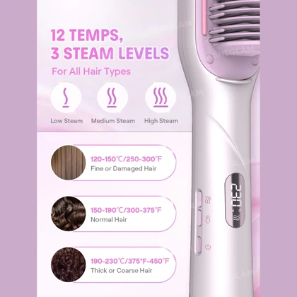 برس حرارتی بخاردار مو شیگلم SHEGLAM اصل مدل SGH-SSBP-01 با 12 سطح دما