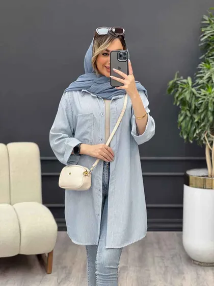 مانتو راه راه بغل سه دکمه