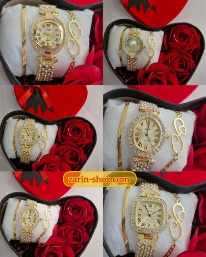 باکس هدیه زنانه ساعت و نیمست نگینی